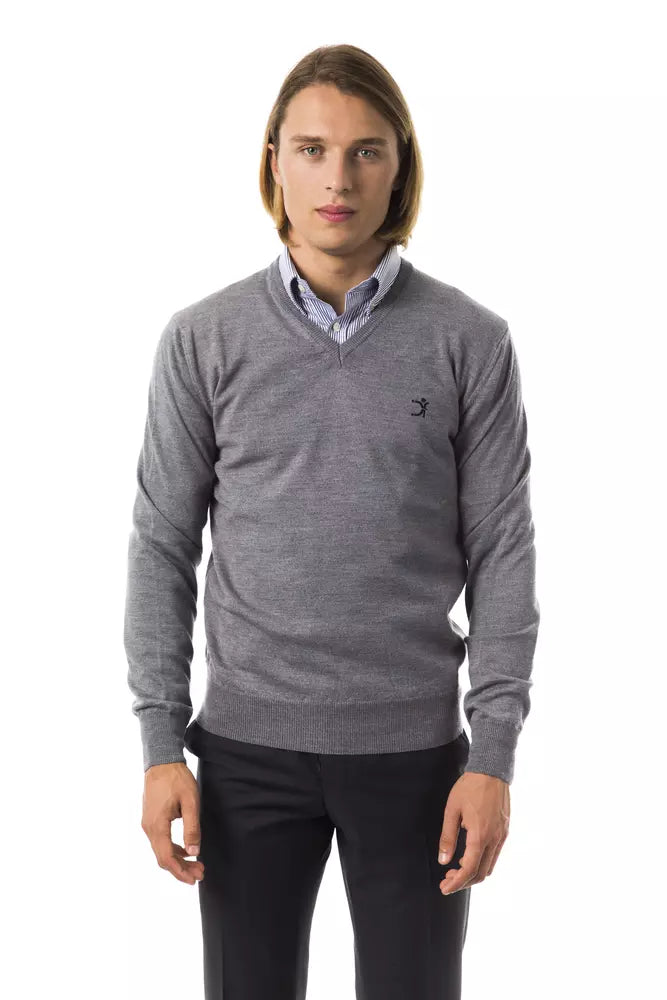 Uominitaliani Gray Merino Wool Men Sweater | Regal Royce