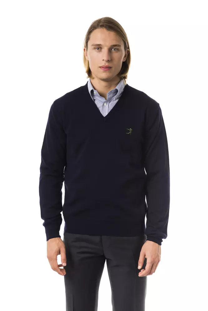 Uominitaliani Blue Merino Wool Men Sweater | Regal Royce