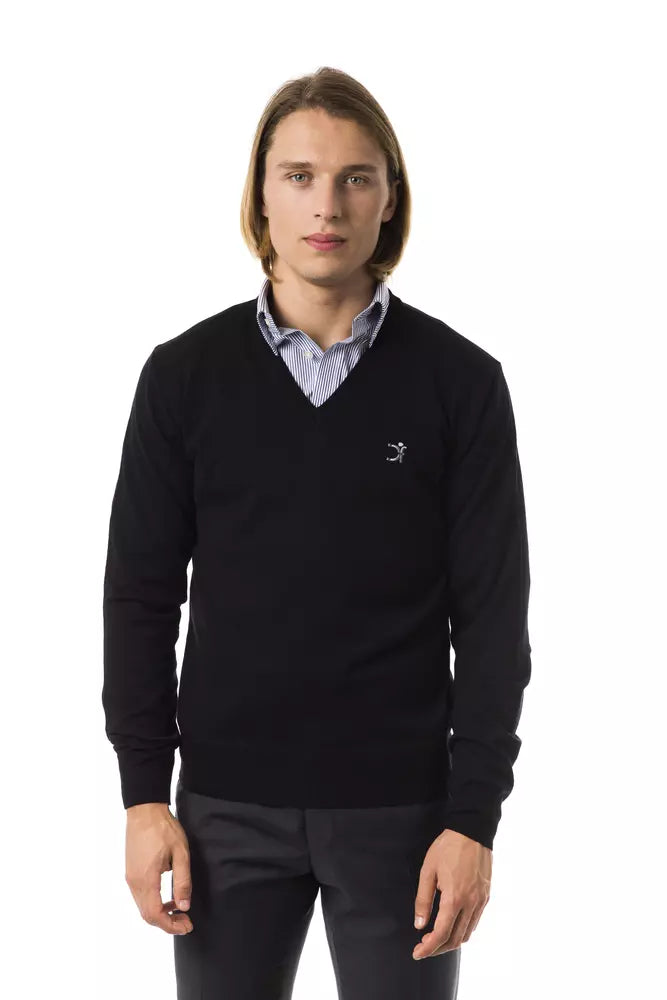 Uominitaliani Black Merino Wool Men Sweater | Regal Royce
