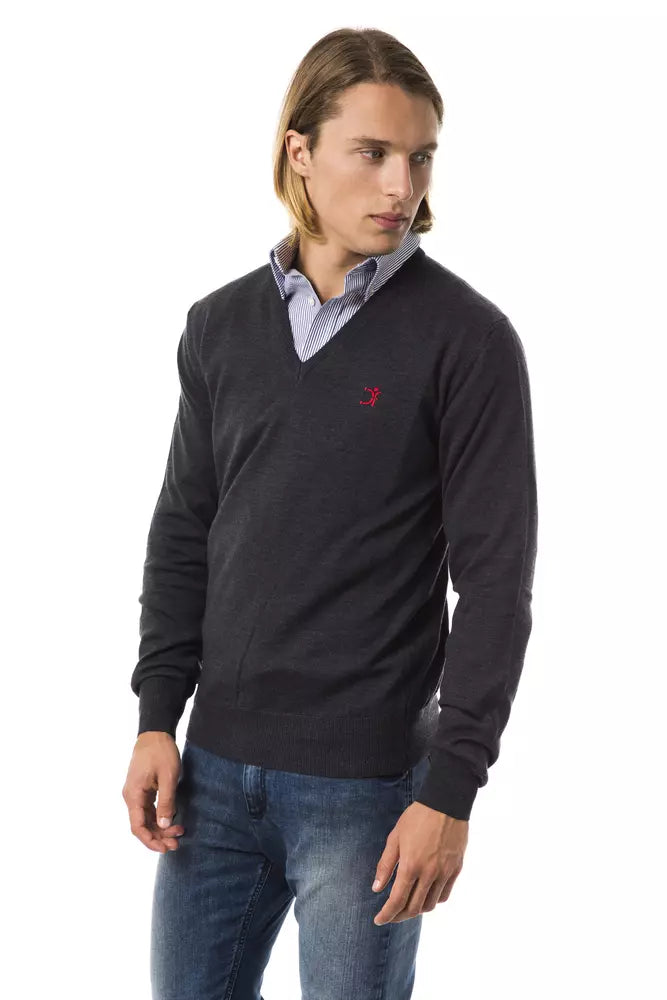 Uominitaliani Gray Merino Wool Men Sweater | Regal Royce