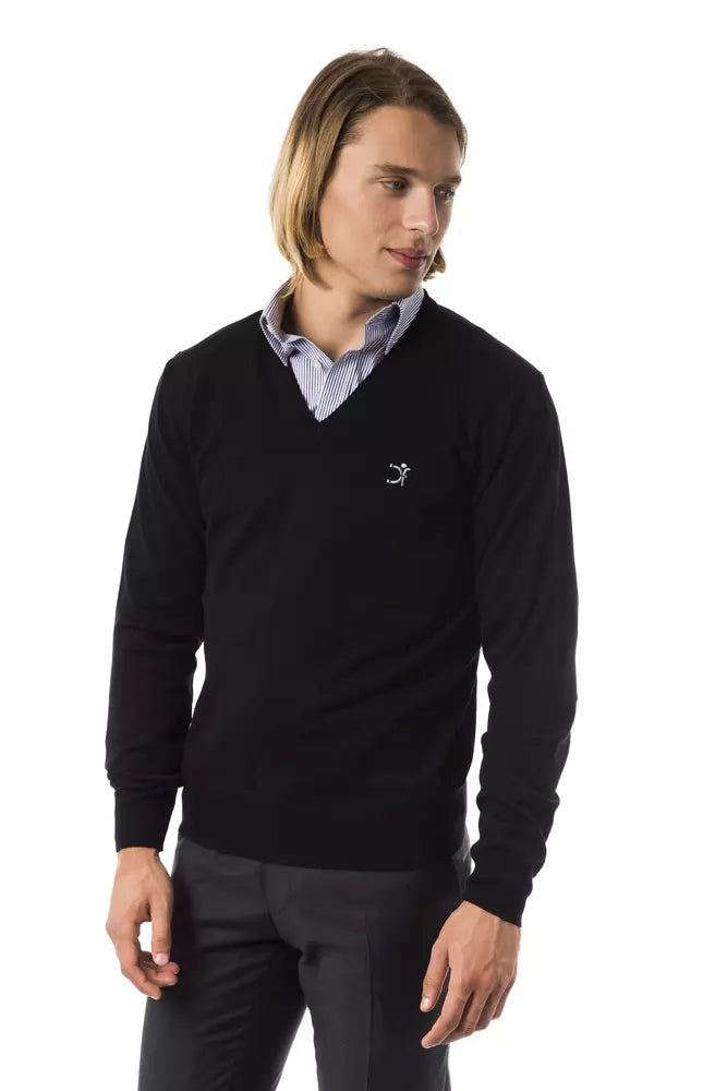 Uominitaliani Black Merino Wool Men Sweater | Regal Royce