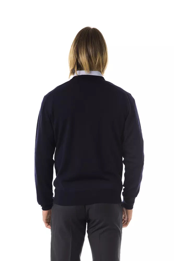 Uominitaliani Blue Merino Wool Men Sweater | Regal Royce