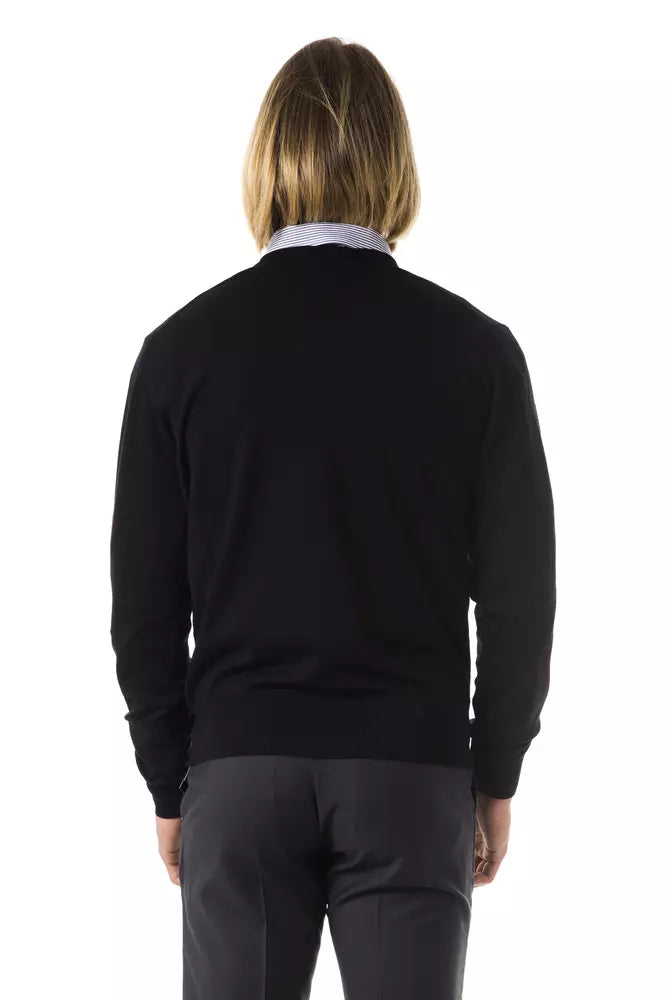 Uominitaliani Black Merino Wool Men Sweater | Regal Royce