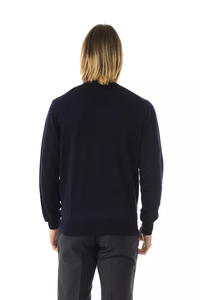 Uominitaliani Blue Merino Wool Men Sweater | Regal Royce