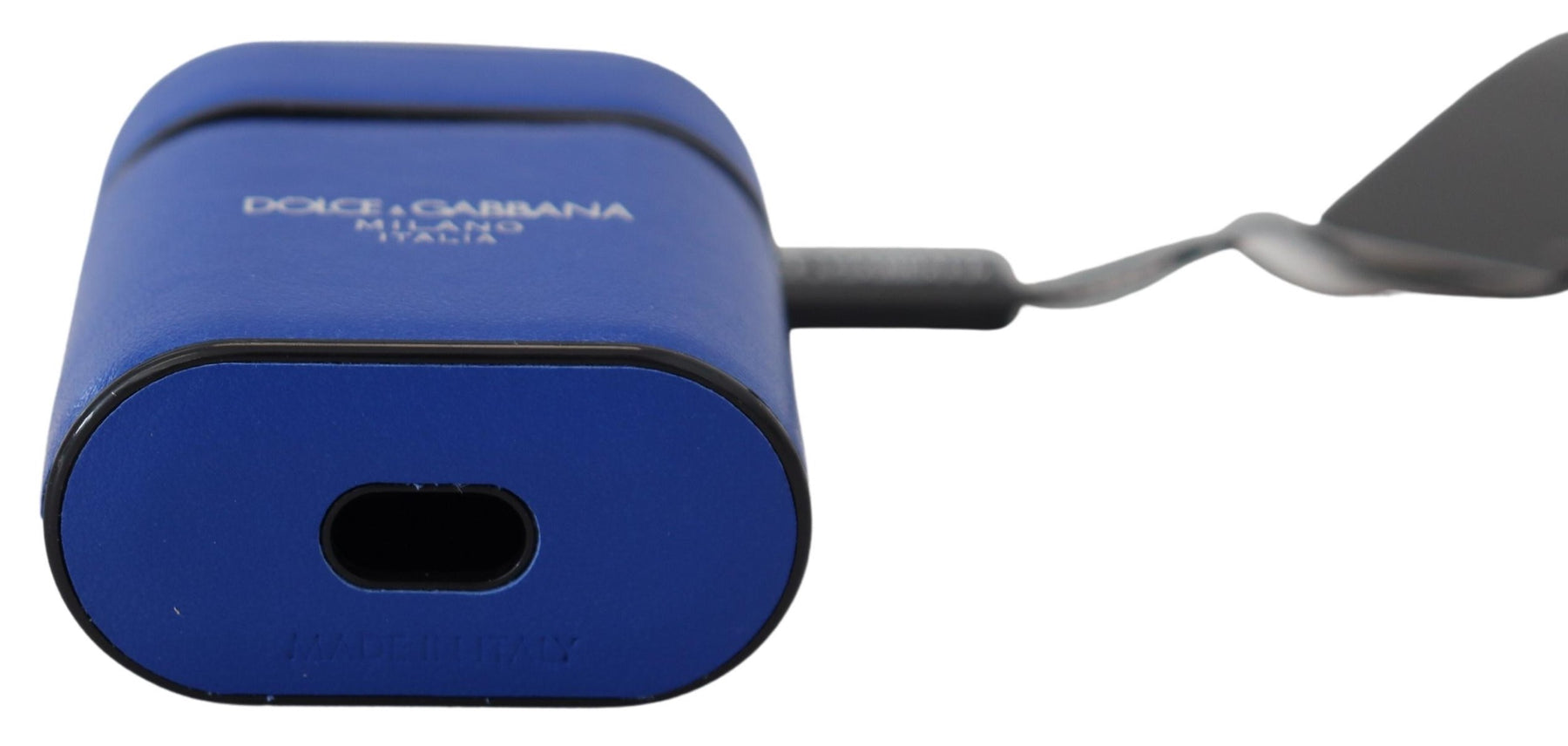 Dolce & Gabbana Blue Leather Silver Metal Logo Airpods Case | Regal Royce