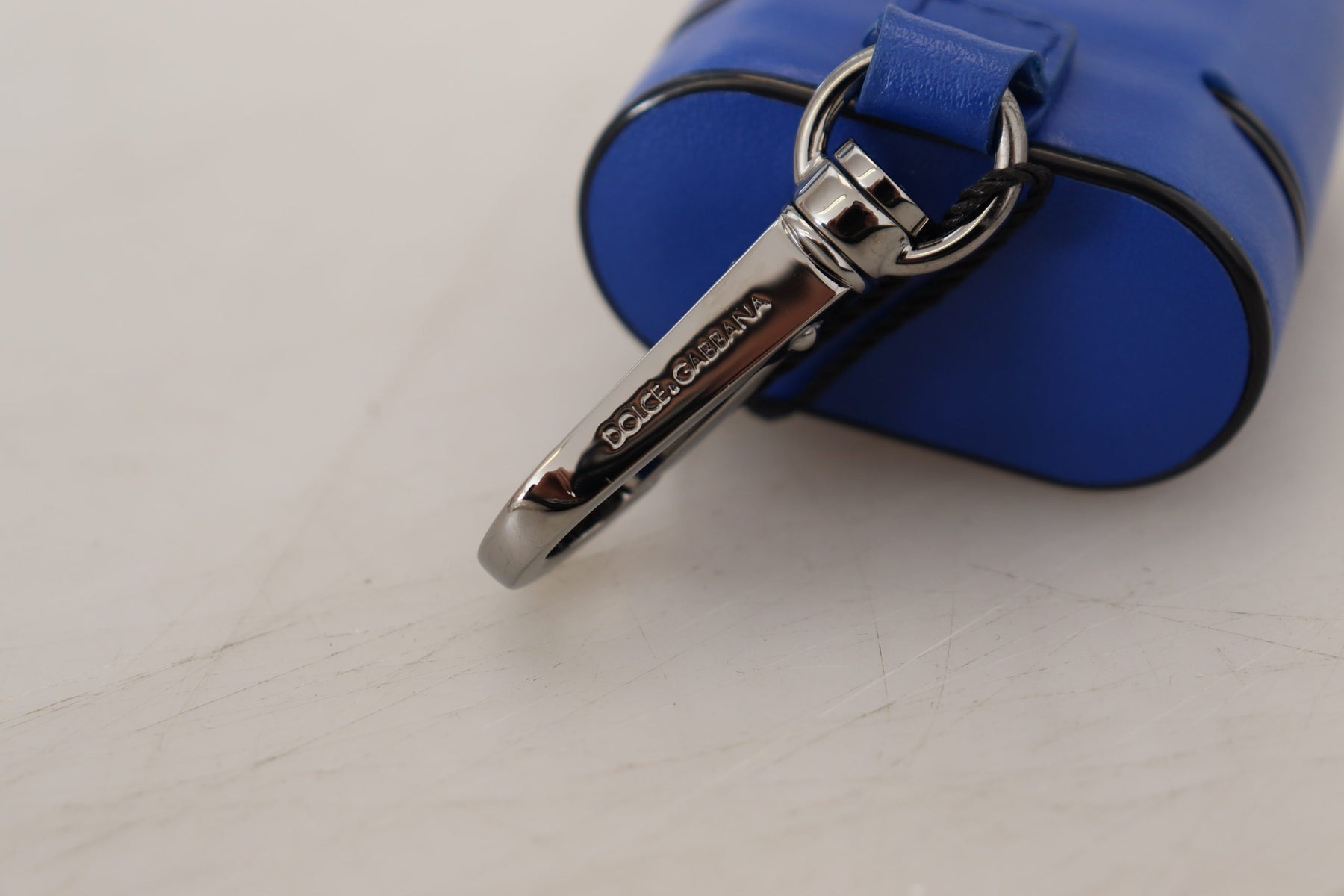 Dolce & Gabbana Blue Leather Silver Metal Logo Airpods Case | Regal Royce