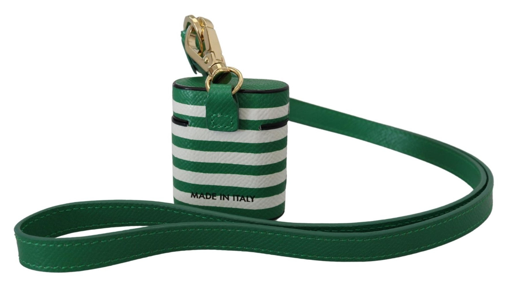 Dolce & Gabbana Green Leather Strap Gold Metal Logo Airpods Case | Regal Royce