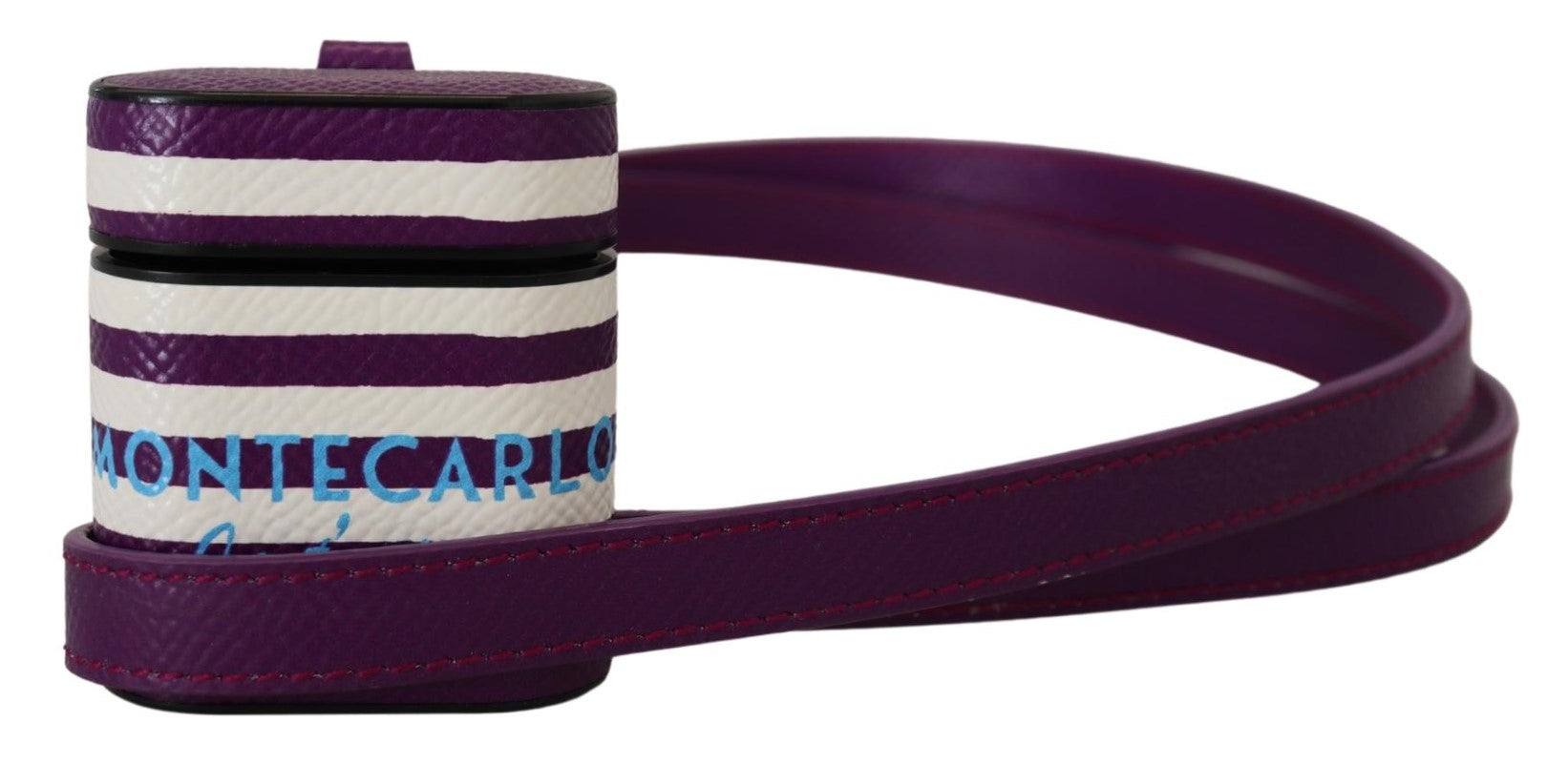 Dolce & Gabbana Purple Leather Strap Gold Metal Logo Airpods Case | Regal Royce