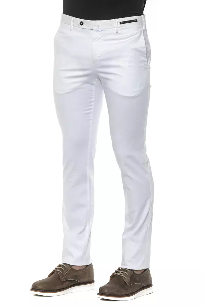 PT Torino White Cotton Men Slim Trouser | Regal Royce