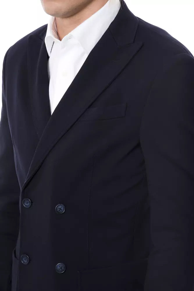 Verri Blue Viscose Men Blazer | Regal Royce