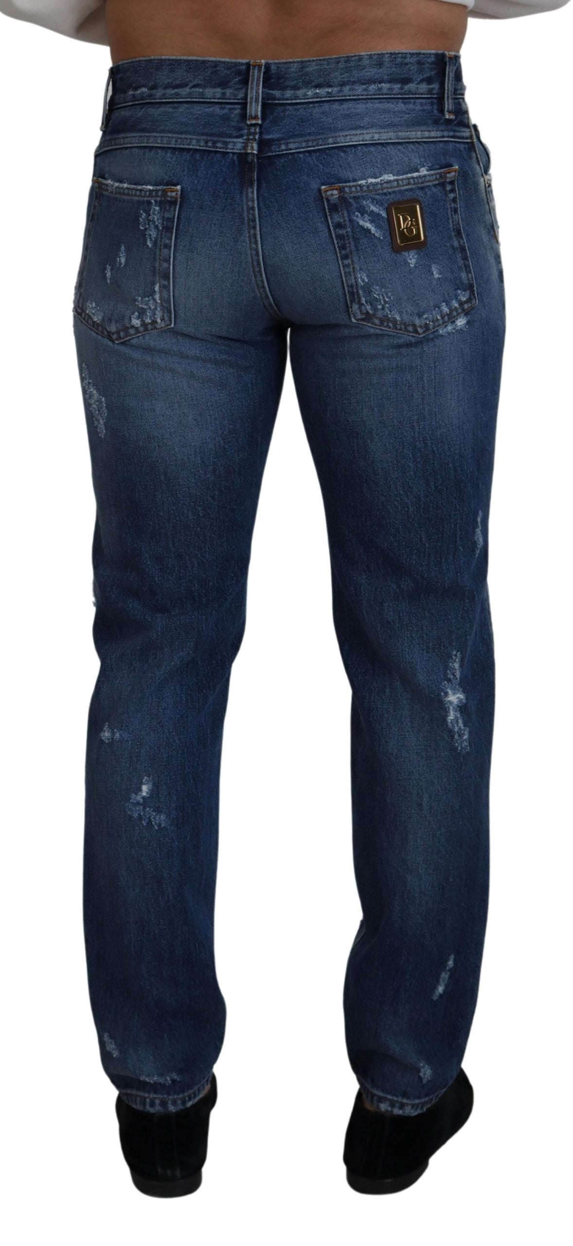 Dolce & Gabbana Blue Cotton Tattered Men Denim Jeans | Regal Royce