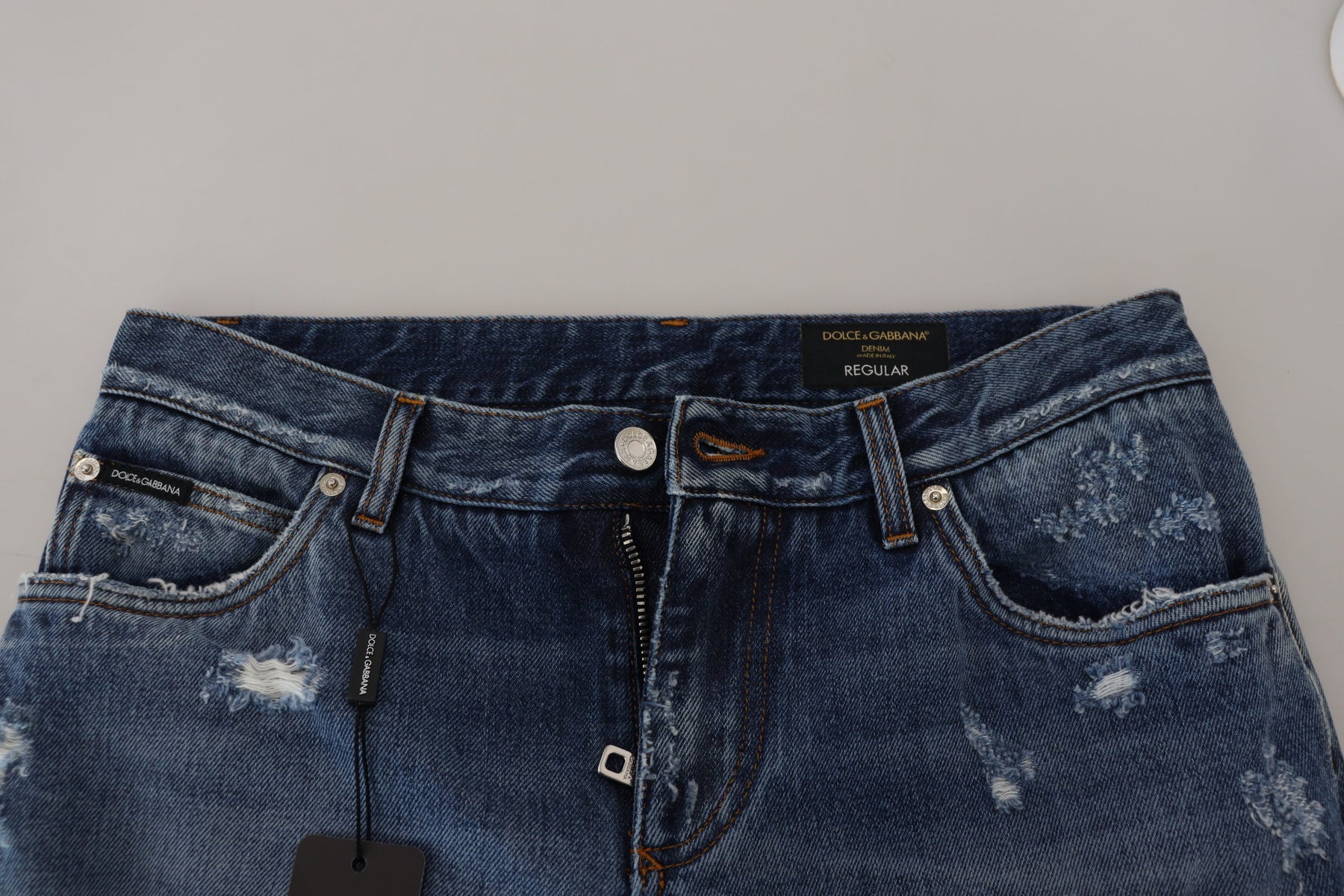 Dolce & Gabbana Blue Cotton Tattered Men Denim Jeans | Regal Royce