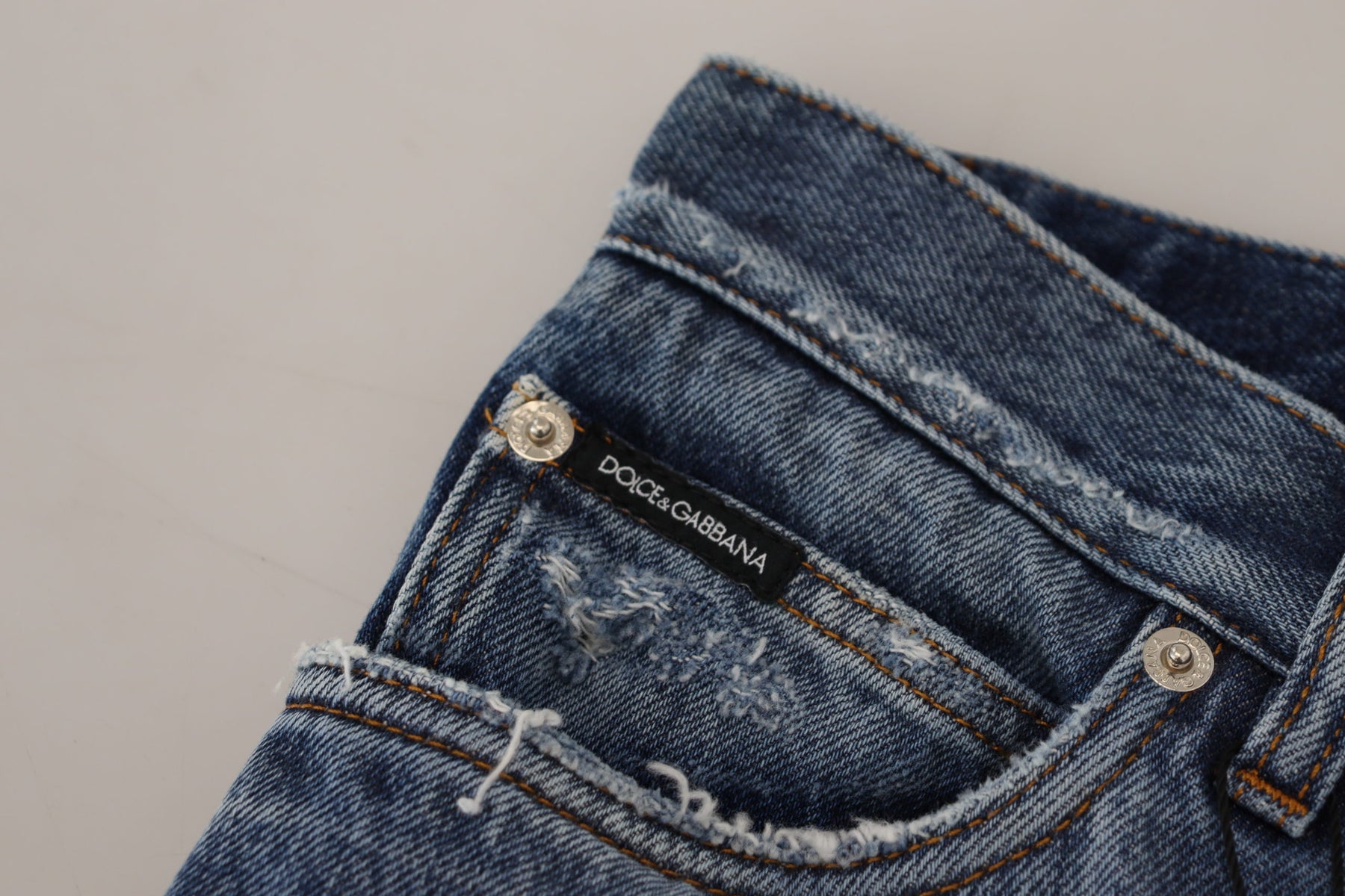 Dolce & Gabbana Blue Cotton Tattered Men Denim Jeans | Regal Royce