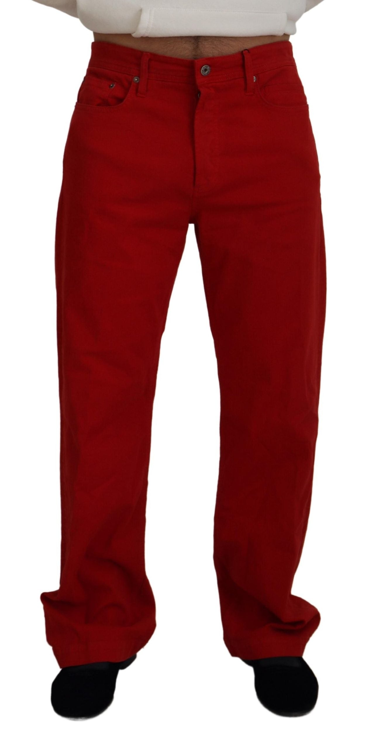 Dolce & Gabbana Red Cotton Straight Fit Men Denim Jeans | Regal Royce