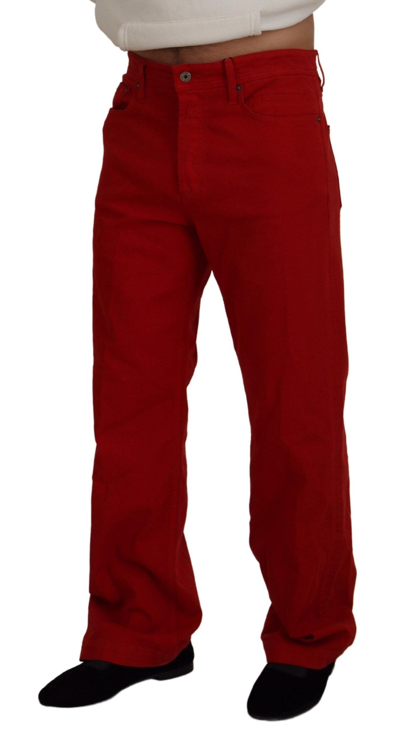 Dolce & Gabbana Red Cotton Straight Fit Men Denim Jeans | Regal Royce