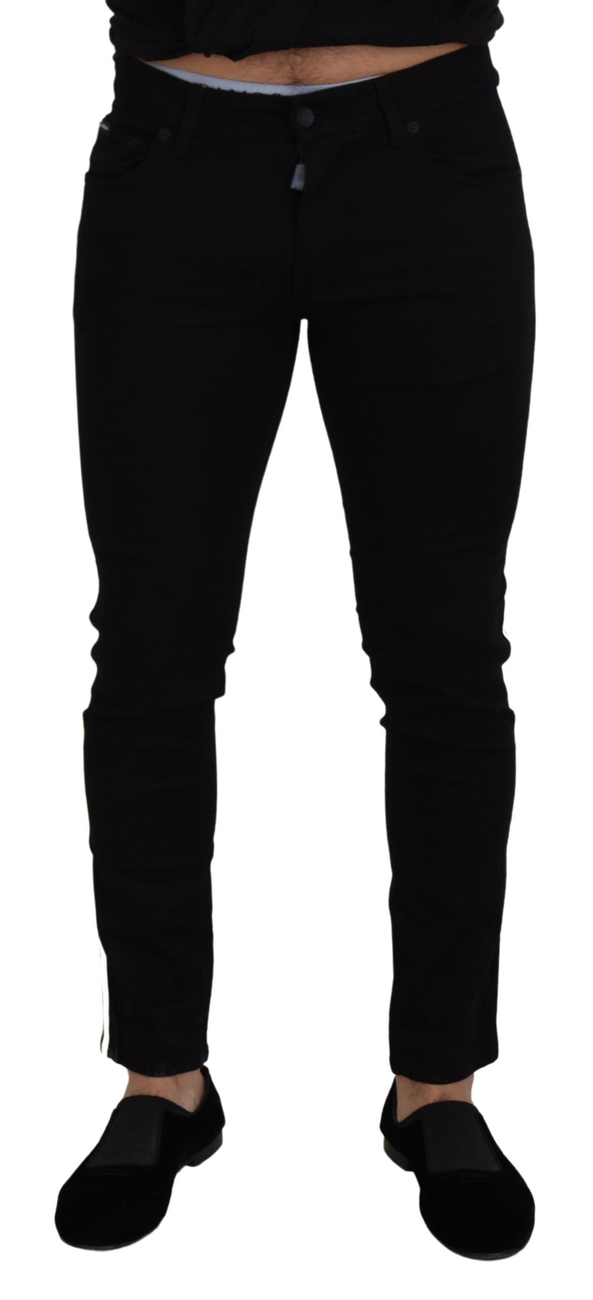 Dolce & Gabbana Black Cotton DG Crown Men Denim Jeans | Regal Royce