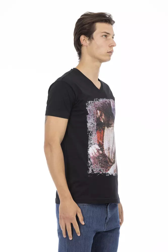 Trussardi Action Black Cotton Men's V-Neck T-Shirt | Regal Royce