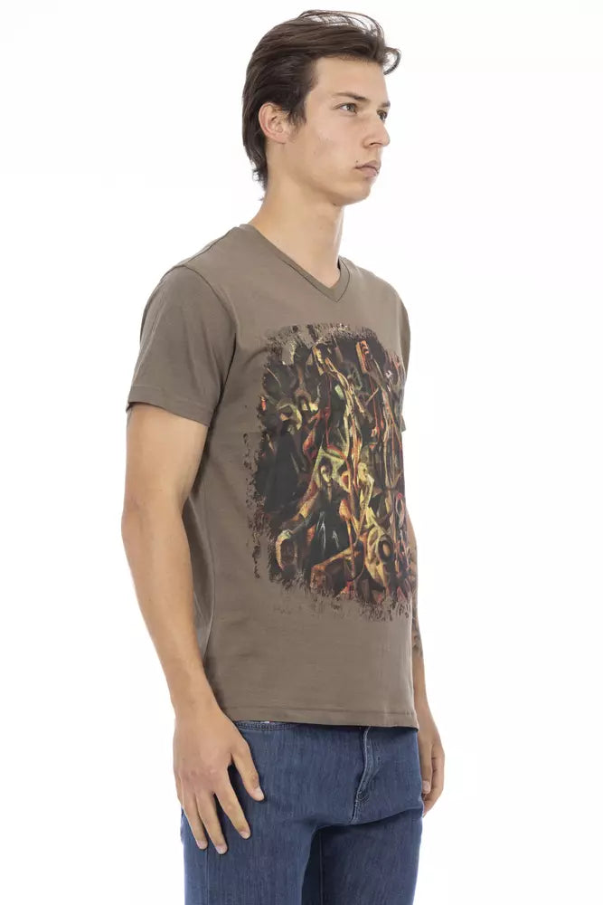 Trussardi Action Brown Cotton Men's V-Neck T-Shirt | Regal Royce