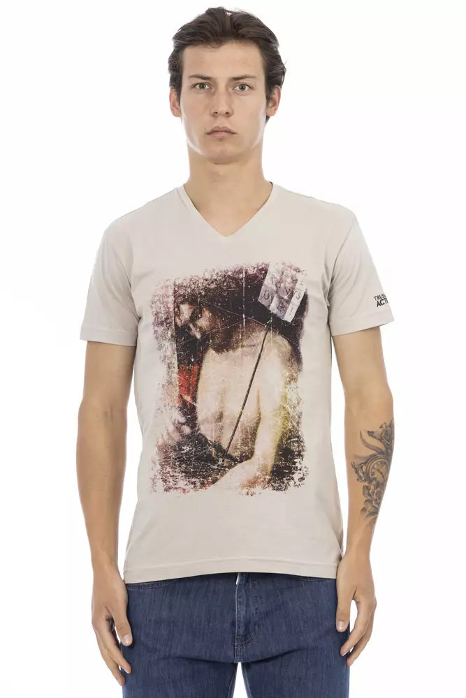 Trussardi Action Beige Cotton Men T-Shirt | Regal Royce