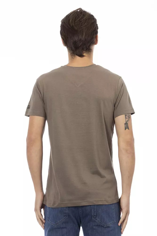 Trussardi Action Brown Cotton Men's V-Neck T-Shirt | Regal Royce