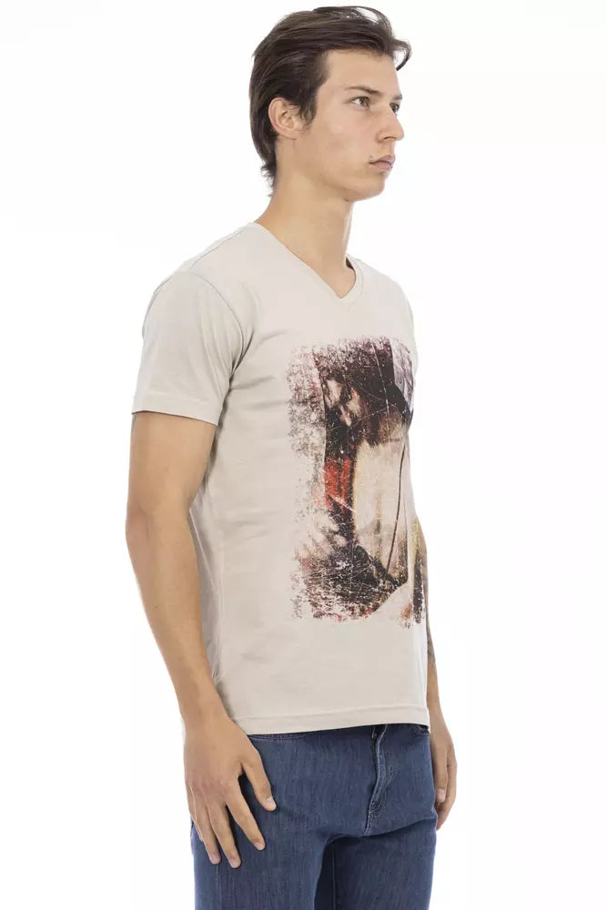 Trussardi Action Beige Cotton Men T-Shirt | Regal Royce