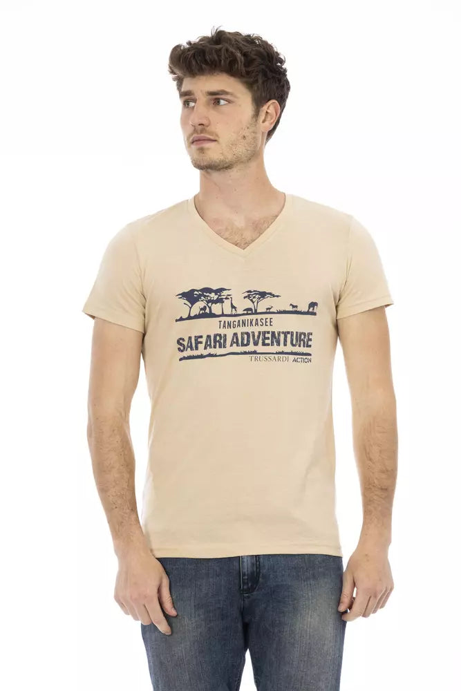 Trussardi Action Beige Cotton Men T-Shirt | Regal Royce
