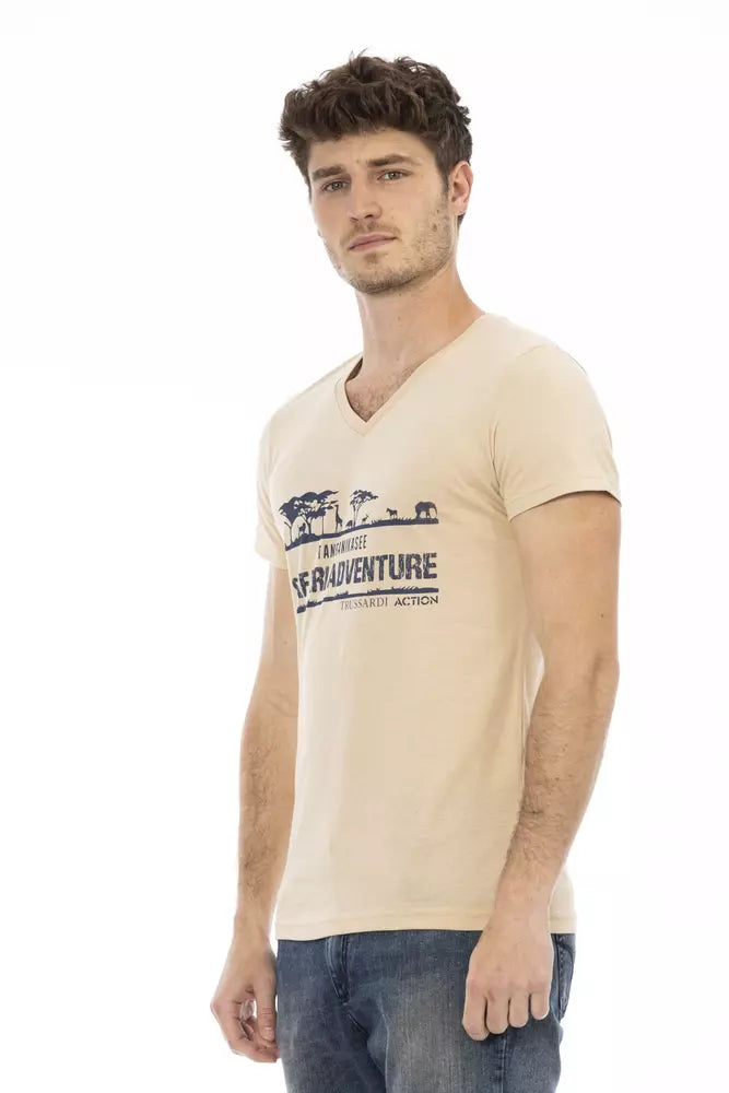 Trussardi Action Beige Cotton Men T-Shirt | Regal Royce