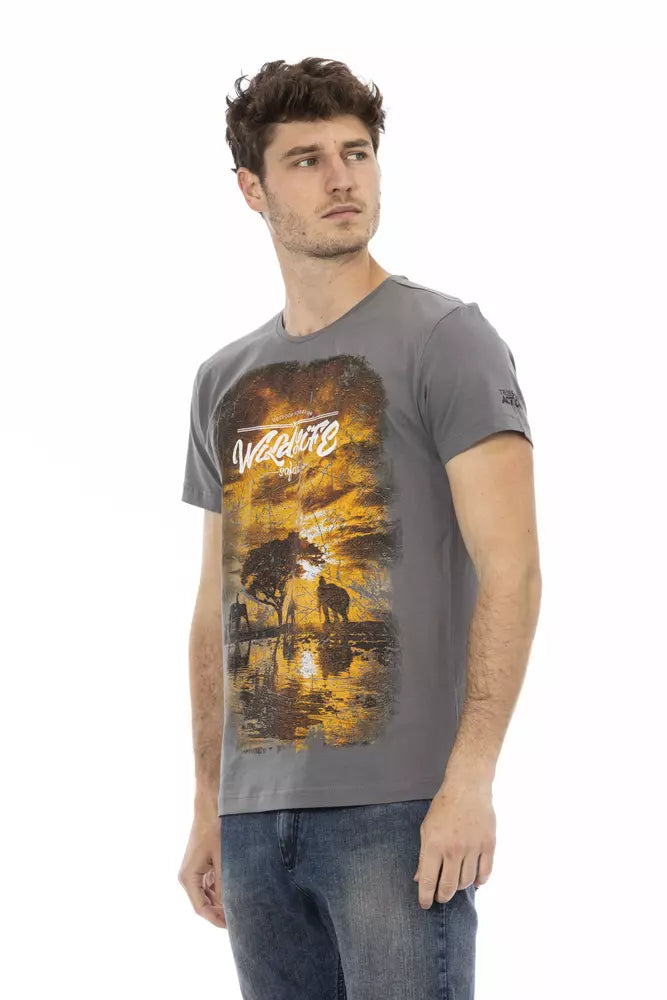 Trussardi Action Gray Cotton Men T-Shirt | Regal Royce