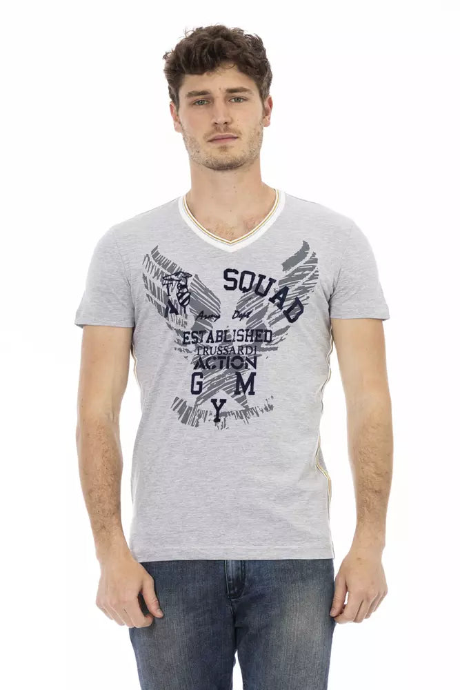 Trussardi Action Gray Cotton Men's V-Neck T-Shirt | Regal Royce