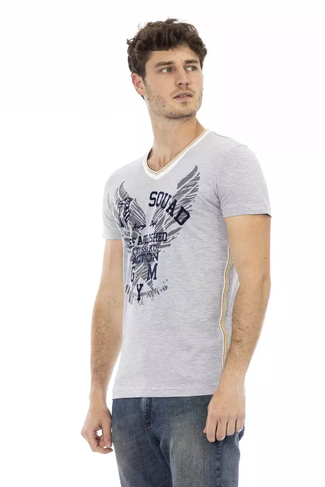 Trussardi Action Gray Cotton Men's V-Neck T-Shirt | Regal Royce