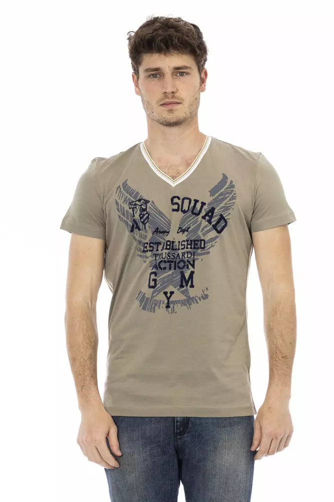 Trussardi Action Green Cotton Men T-Shirt | Regal Royce