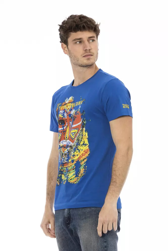 Trussardi Action Blue Cotton Men T-Shirt | Regal Royce