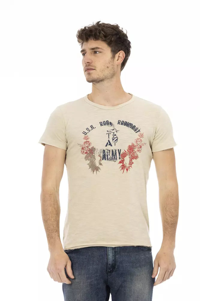 Trussardi Action Beige Cotton Men T-Shirt | Regal Royce