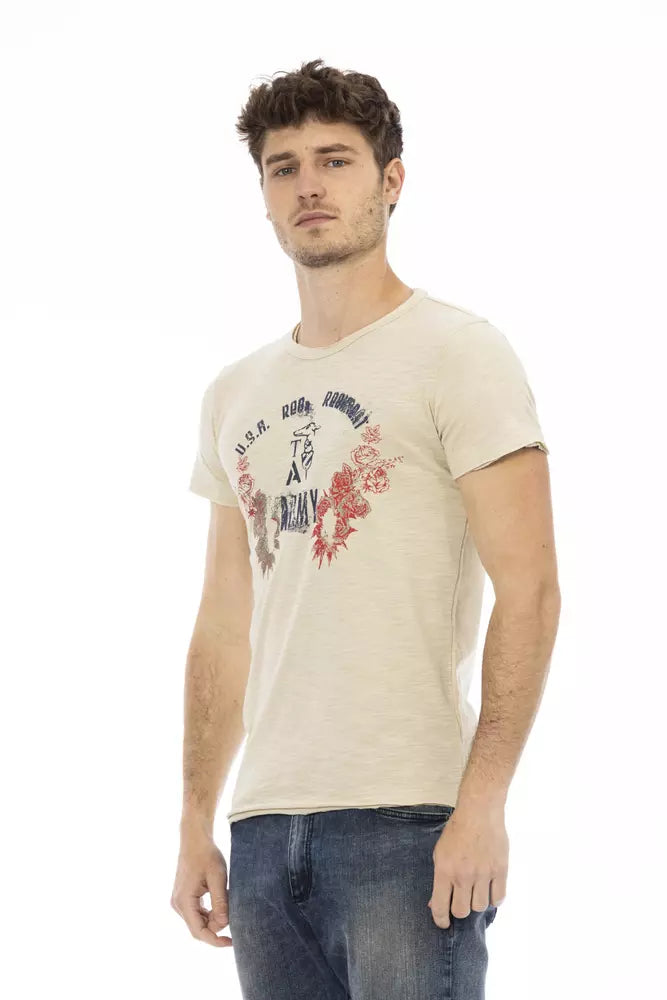 Trussardi Action Beige Cotton Men T-Shirt | Regal Royce