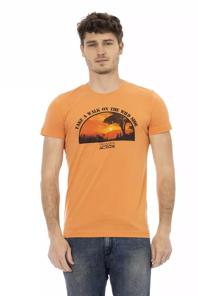 Trussardi Action Orange Cotton Men T-Shirt | Regal Royce