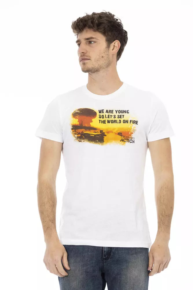 Trussardi Action White Cotton Men T-Shirt | Regal Royce