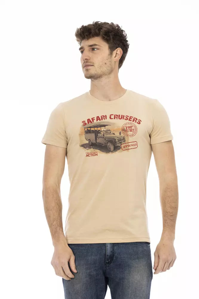 Trussardi Action Beige Cotton Men T-Shirt | Regal Royce