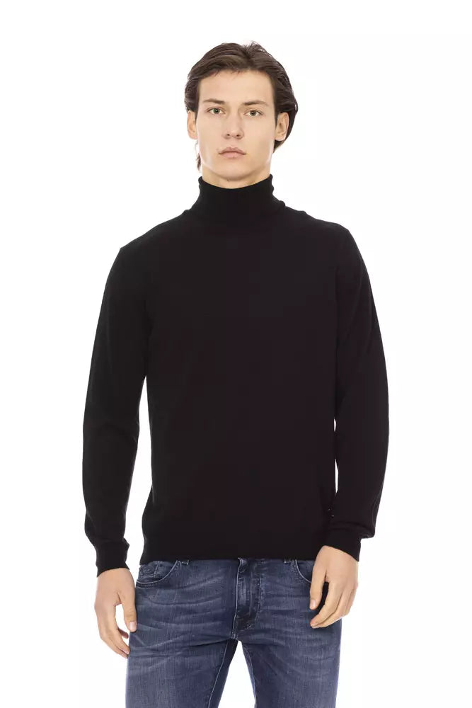 Baldinini Trend Black Fabric Men Sweater Turtleneck | Regal Royce