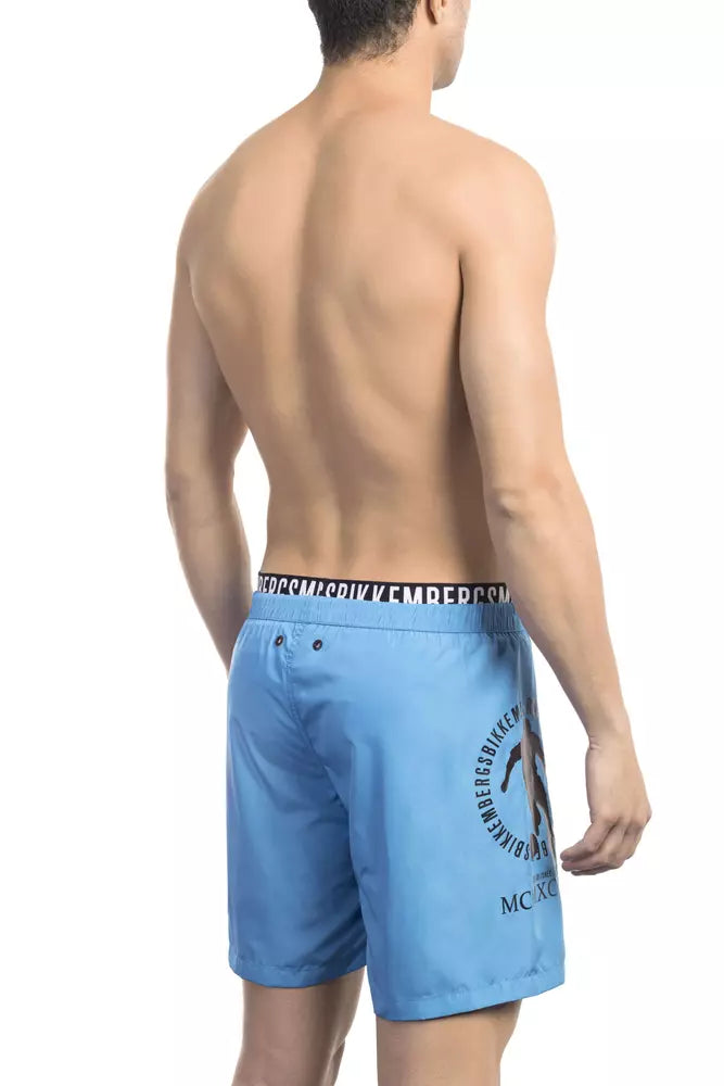 Bikkembergs Light Blue Polyester Men Swim Short | Regal Royce