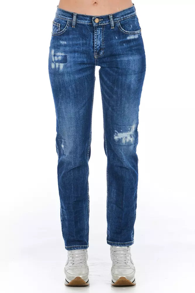 Frankie Morello Blue Cotton Women Jeans | Regal Royce