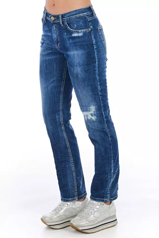 Frankie Morello Blue Cotton Women Jeans | Regal Royce