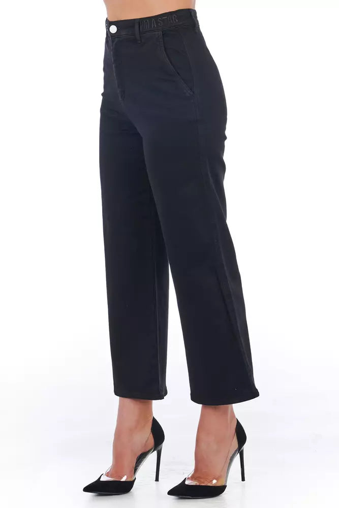 Frankie Morello Black Cotton Women Cropped Trouser | Regal Royce