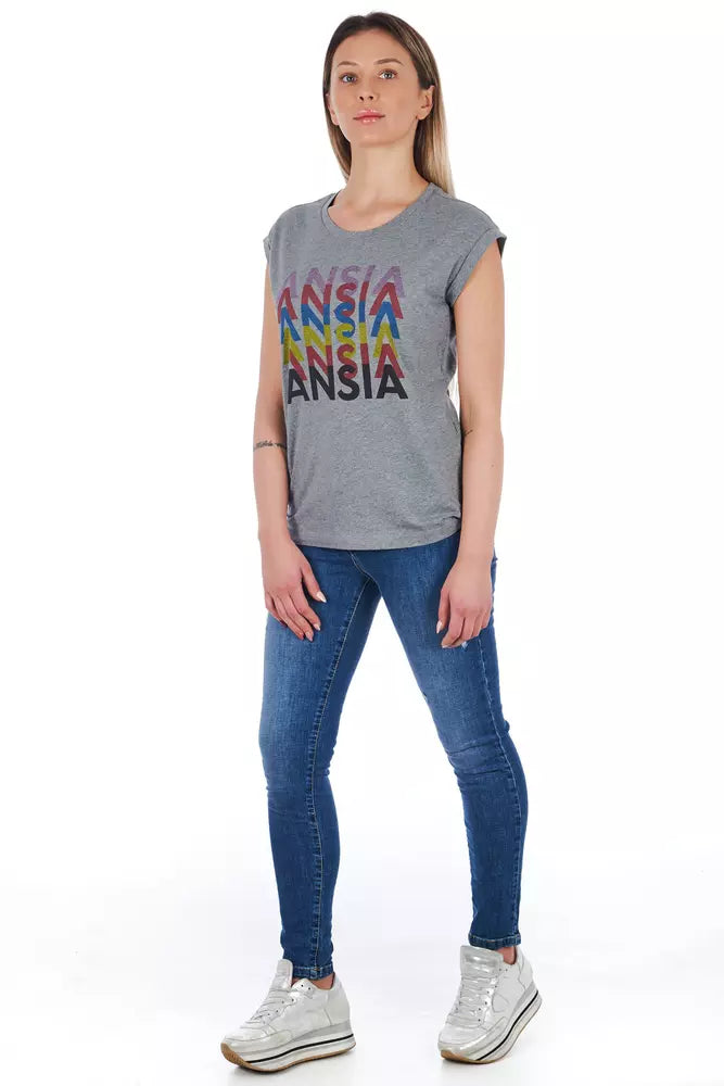 Frankie Morello Gray Cotton Women T-Shirt | Regal Royce