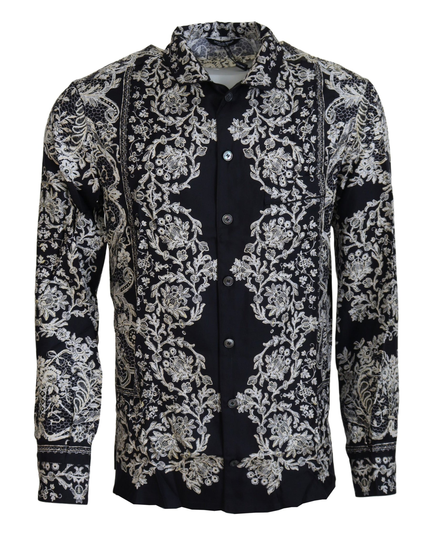 Dolce & Gabbana Blue Silk Floral Baroque Satin Casual Shirt | Regal Royce