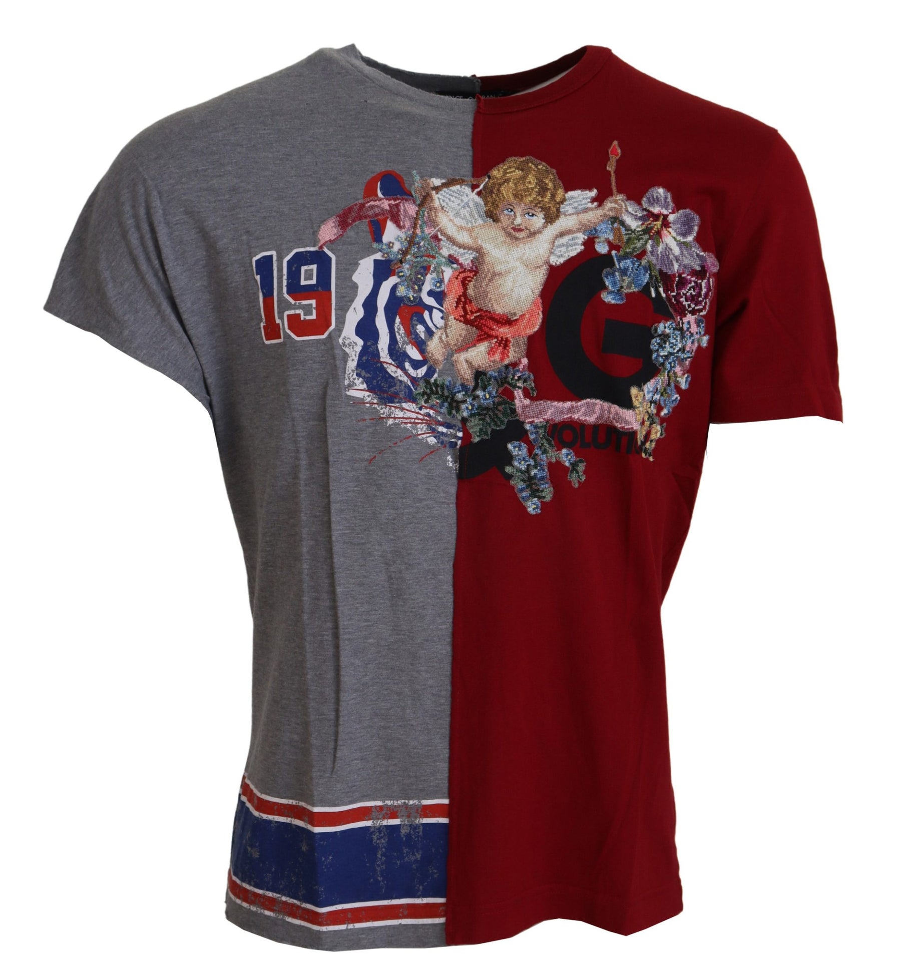 Dolce & Gabbana Red Gray Two Model DG Angel Crewneck  T-shirt | Regal Royce