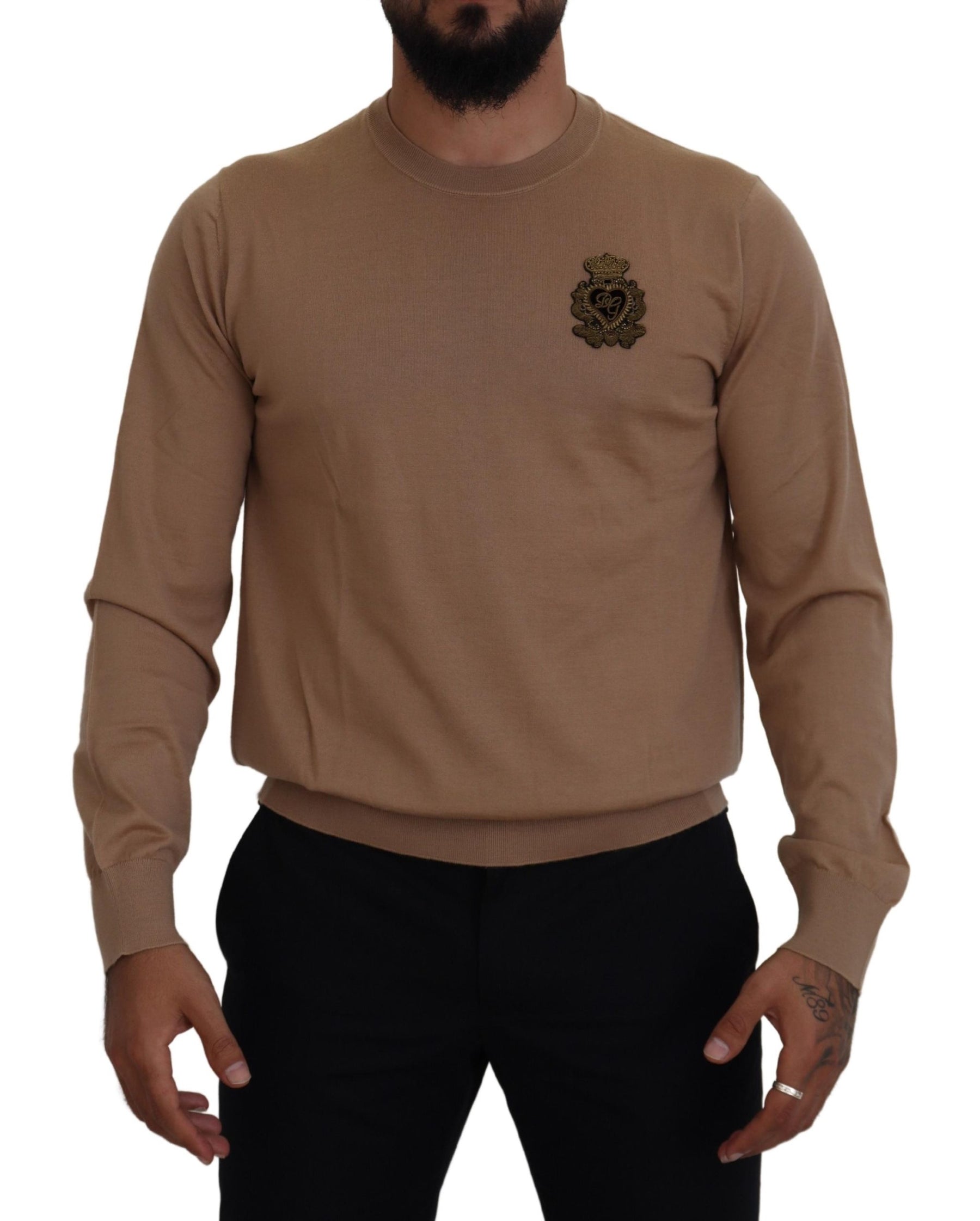 Dolce & Gabbana Beige Cashmere Crown Logo Pullover Sweater | Regal Royce