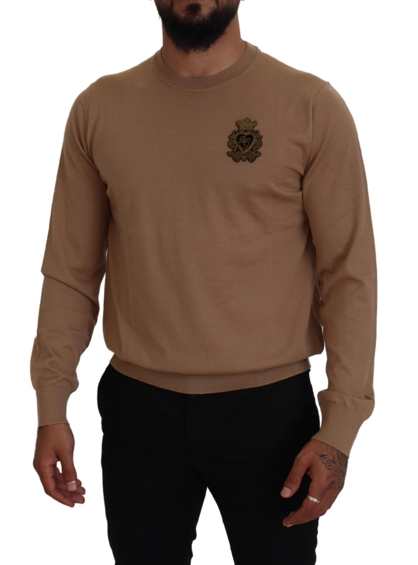 Dolce & Gabbana Beige Cashmere Crown Logo Pullover Sweater | Regal Royce