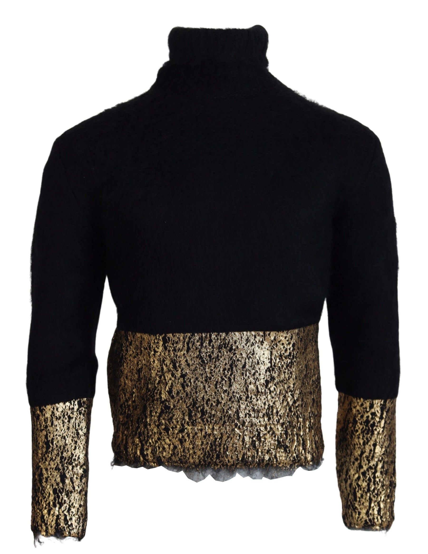 Dolce & Gabbana Black Gold Turtleneck Mohair Pullover Mens Sweater | Regal Royce