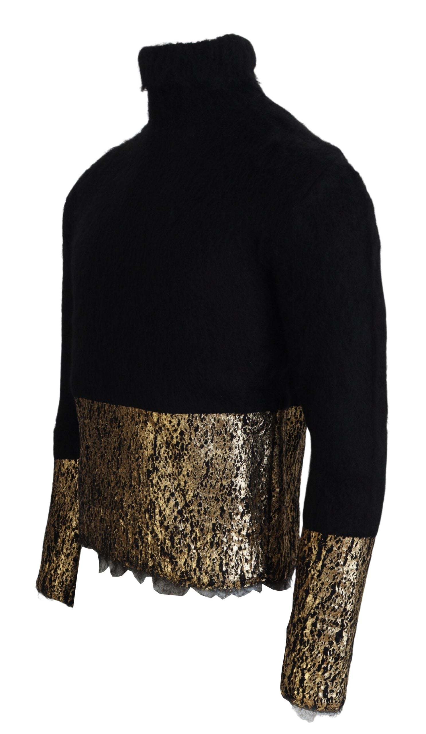 Dolce & Gabbana Black Gold Turtleneck Mohair Pullover Mens Sweater | Regal Royce