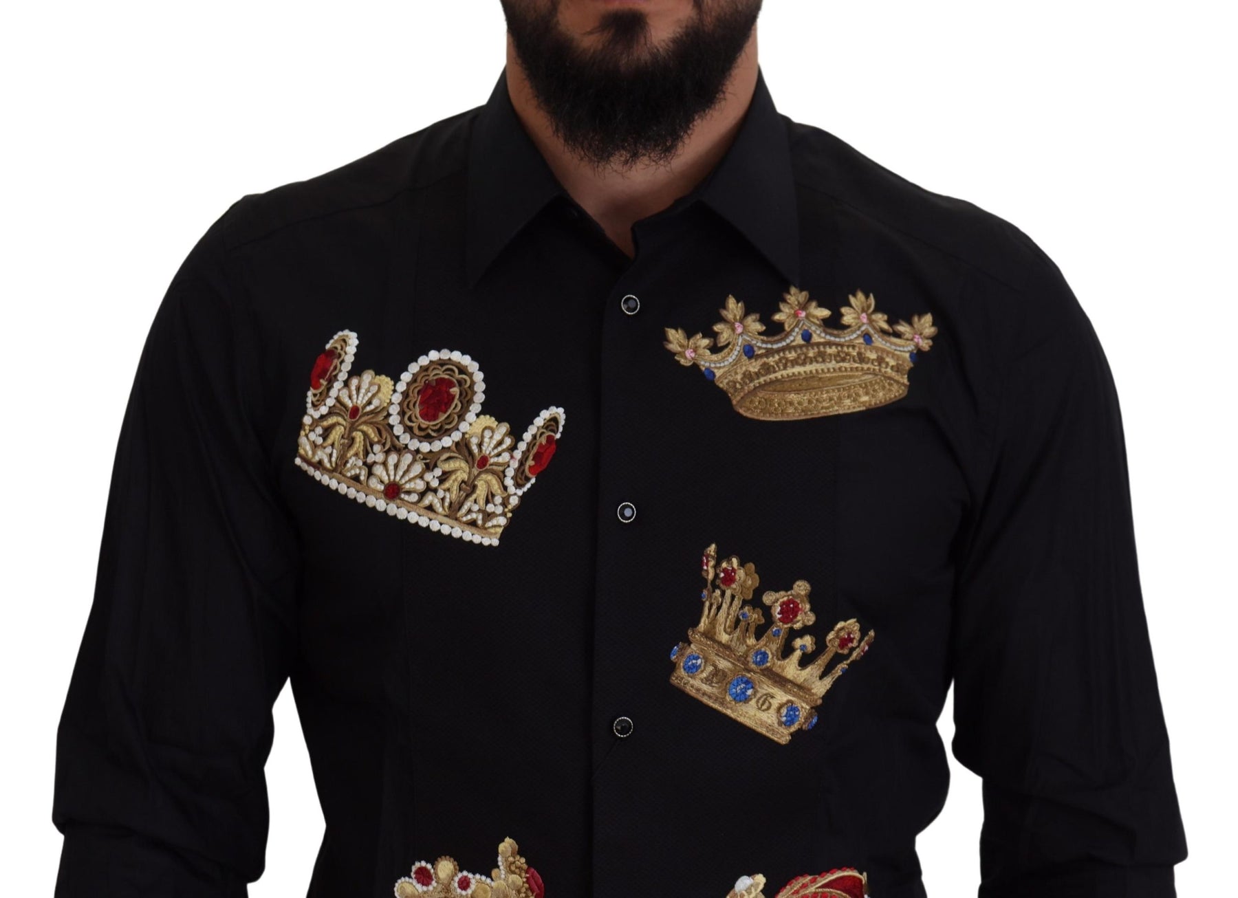 Dolce & Gabbana Black Gold Crown Slim Fit Dress Formal Shirt | Regal Royce